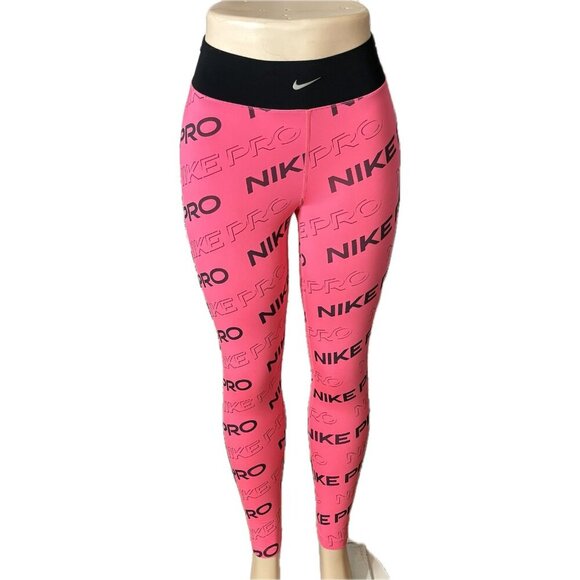 Nike S Coral Pink Logo Pro Print Wide Elastic Waistband Stretch Dri-Fit Tights - Picture 2 of 6